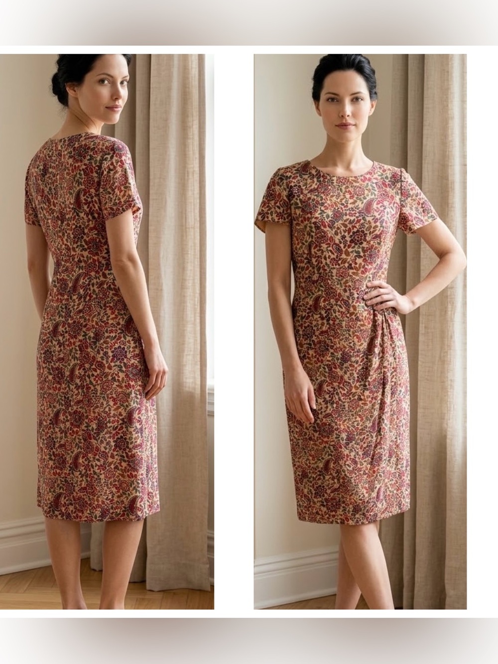 Talbots Y2K Women Sz 12 Silk floral paisley faux wrap side tie midi dress